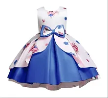 Skyteria Girl's Satin Floral Printed Frock | Knee Length Frock Dress-thumb4