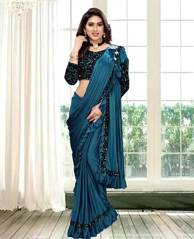Womens Lycra Sarees with Blouse Piece
