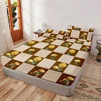 Comfortable Glace Cotton Printed Fitted Elastic Bedsheet with 2 Pillow Covers-thumb1