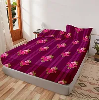 Comfortable Glace Cotton Printed Fitted Elastic Bedsheet with 2 Pillow Covers-thumb1