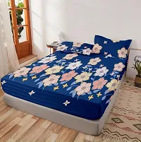 Comfortable Glace Cotton Printed Fitted Elastic Bedsheet with 2 Pillow Covers-thumb1