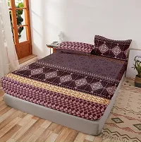 Comfortable Glace Cotton Printed Fitted Elastic Bedsheet with 2 Pillow Covers-thumb1