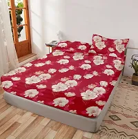 Comfortable Glace Cotton Printed Fitted Elastic Bedsheet with 2 Pillow Covers-thumb1