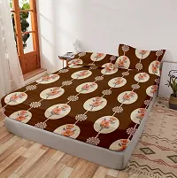 Comfortable Glace Cotton Printed Fitted Elastic Bedsheet with 2 Pillow Covers-thumb1