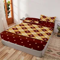 Comfortable Glace Cotton Printed Fitted Elastic Bedsheet with 2 Pillow Covers-thumb1