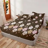 Comfortable Glace Cotton Printed Fitted Elastic Bedsheet with 2 Pillow Covers-thumb1