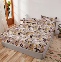 Comfortable Glace Cotton Printed Fitted Elastic Bedsheet with 2 Pillow Covers-thumb1