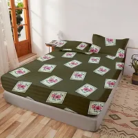 Comfortable Glace Cotton Printed Fitted Elastic Bedsheet with 2 Pillow Covers-thumb1