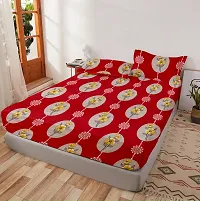 Comfortable Glace Cotton Printed Fitted Elastic Bedsheet with 2 Pillow Covers-thumb1