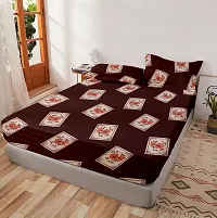 Comfortable Glace Cotton Printed Fitted Elastic Bedsheet with 2 Pillow Covers-thumb1