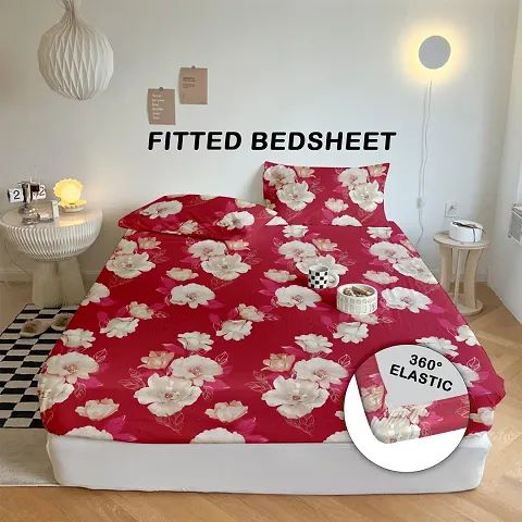 Printed Glace Cotton Elastic Fitted Double Bedsheet