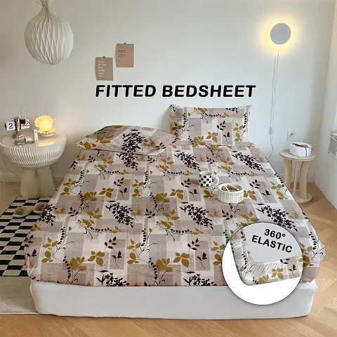 Printed Glace Cotton Elastic Fitted Double Bedsheet