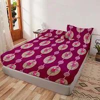 Comfortable Glace Cotton Printed Fitted Elastic Bedsheet with 2 Pillow Covers-thumb1