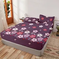 Comfortable Glace Cotton Printed Fitted Elastic Bedsheet with 2 Pillow Covers-thumb1