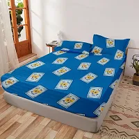 Comfortable Glace Cotton Printed Fitted Elastic Bedsheet with 2 Pillow Covers-thumb1