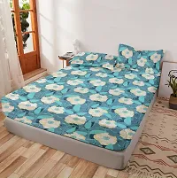 Comfortable Glace Cotton Printed Fitted Elastic Bedsheet with 2 Pillow Covers-thumb1