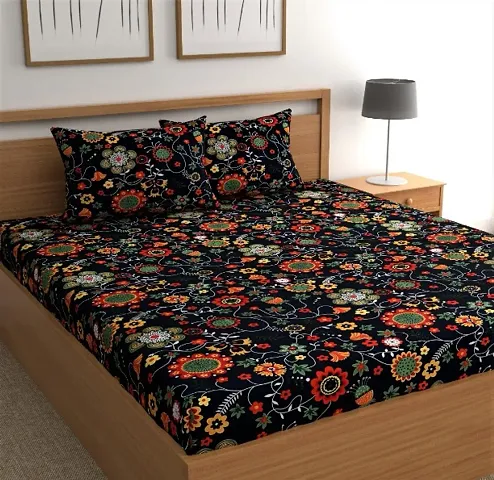 Printed Glace Cotton Double Bedsheet with 2 Pillow Cover