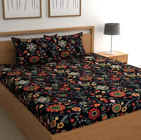 Printed Glace Cotton Double Bedsheet with 2 Pillow Cover