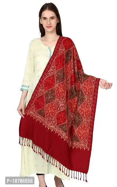 Weavers Villa Women's Wool Blend Full Embroidery Matka Shawls,Stoles (30"" x 80"") (Maroon)-thumb0