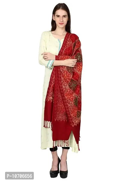 Weavers Villa Women's Wool Blend Full Embroidery Matka Shawls,Stoles (30"" x 80"") (Maroon)-thumb3