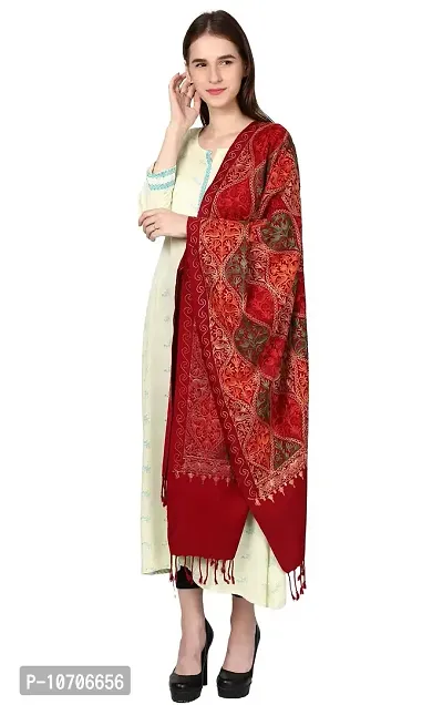 Weavers Villa Women's Wool Blend Full Embroidery Matka Shawls,Stoles (30"" x 80"") (Maroon)-thumb2