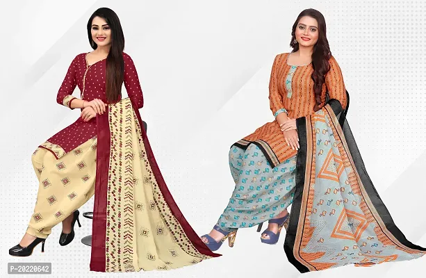 Elegant Multicoloured Cotton Printed Dress Material with Dupatta For Women-thumb0