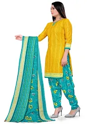 Elegant Yellow Cotton Printed Dress Material with Dupatta For Women-thumb1