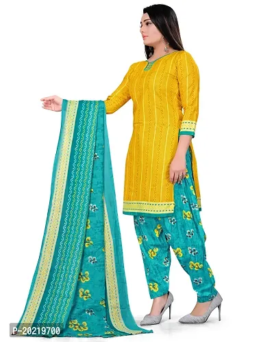 Elegant Yellow Cotton Printed Dress Material with Dupatta For Women-thumb2