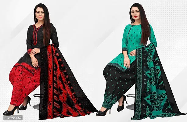 Elegant Multicoloured Cotton Printed Dress Material with Dupatta For Women-thumb0