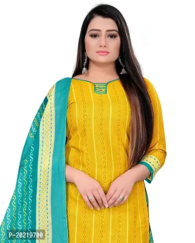 Elegant Yellow Cotton Printed Dress Material with Dupatta For Women-thumb5