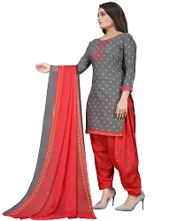 Elegant Grey Cotton Printed Dress Material with Dupatta For Women-thumb2