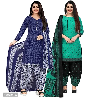 Elegant Multicoloured Cotton Printed Dress Material with Dupatta For Women-thumb0