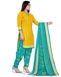 Elegant Yellow Cotton Printed Dress Material with Dupatta For Women-thumb2