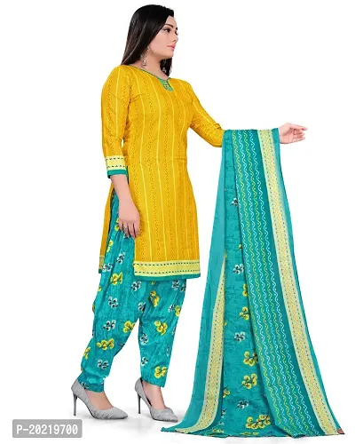 Elegant Yellow Cotton Printed Dress Material with Dupatta For Women-thumb3