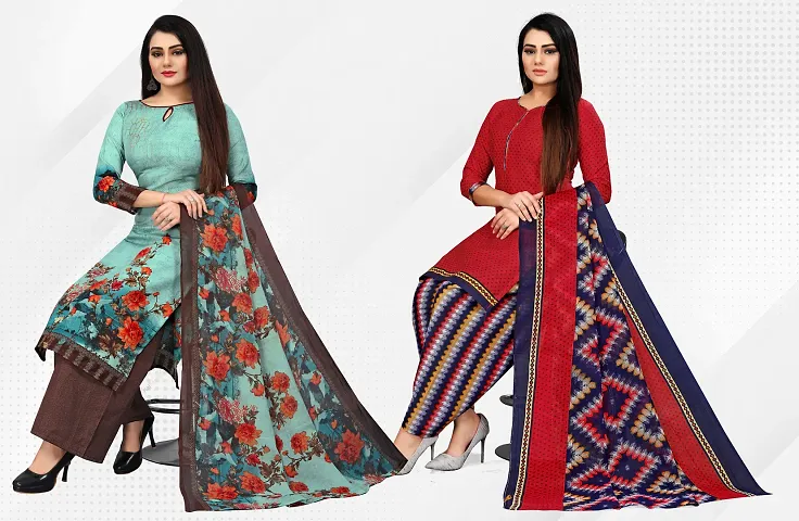 Stylish Cotton Suits With Bottom Wear And Dupatta Set Combo Of 2