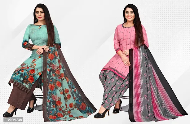 Elegant Multicoloured Cotton Printed Dress Material with Dupatta For Women