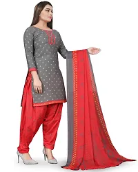 Elegant Grey Cotton Printed Dress Material with Dupatta For Women-thumb3