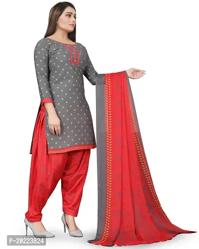 Elegant Grey Cotton Printed Dress Material with Dupatta For Women-thumb4