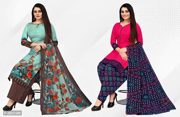 Elegant Multicoloured Cotton Printed Dress Material with Dupatta For Women