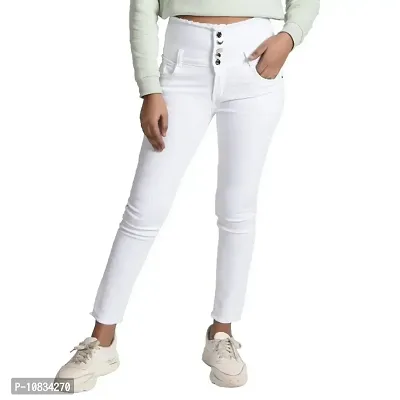 FABMACHINE Womens High Rise WHITE 5 button Cotton Denim Jeans