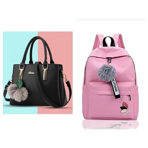 Classy Combo Of PU Handbag With Backpack For Women