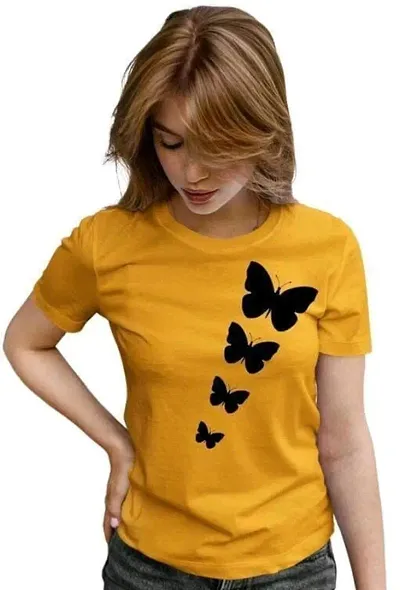 Women's Trendy Butterfly Printed T-Shirt 100% Cotton T-Shirt for Girls and Womens, Cotton Blend Fabric and Half Sleeve & Round Neck Perfect for Casual