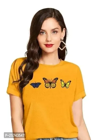 Elegant Yellow Cotton Blend Solid T-shirt For Women-thumb0