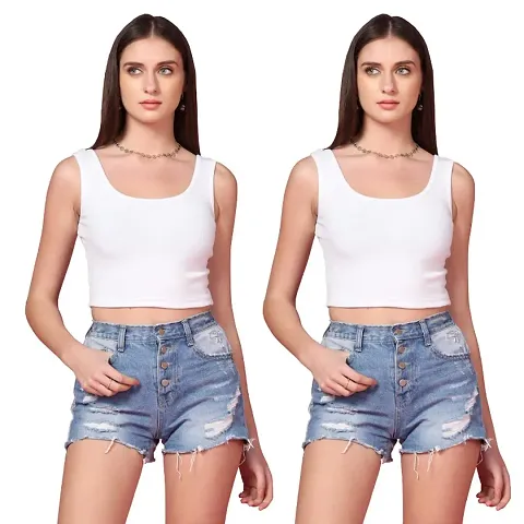 Rib-Knitted Sleeveless Racer Back Halter Neck Crop Top for Women