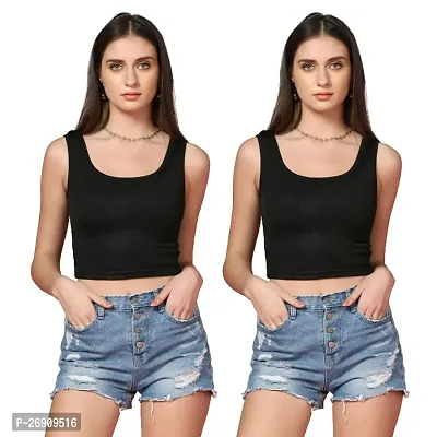 Rib-Knitted Cotton Sleeveless Racer Back Halter Neck Crop Top for Women-thumb0