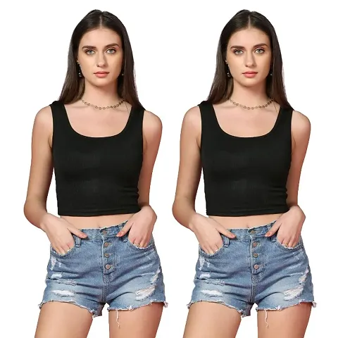 Rib-Knitted Cotton Sleeveless Racer Back Halter Neck Crop Top for Women