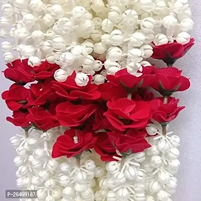 5Ft Artificial Mogra Jasmine With Red Flower Garland String, Mogra Toran For Decoration