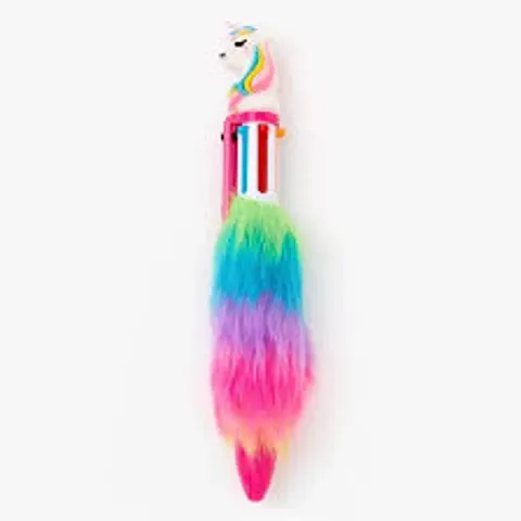 FLAIRY Rainbow Unicorn Fur Retractable Ballpoint Pens for School Supplies Students Children Pack of 1 Unicorn Fur 6 in 1 Ballpoint Color Pen for Kids