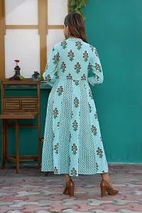 Printed Cotton Anarkali Long Kurti for Women and Girls -Sky Blue-thumb1