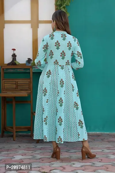 Printed Cotton Anarkali Long Kurti for Women and Girls -Sky Blue-thumb2